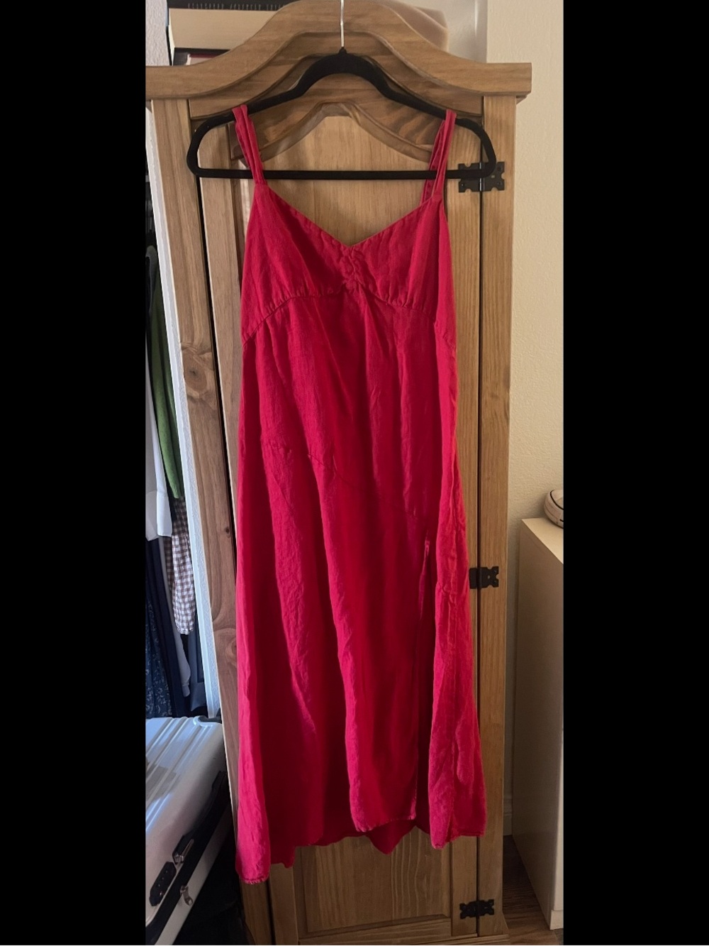 Bright Red Slip Dress - Sleeveless V-Neck